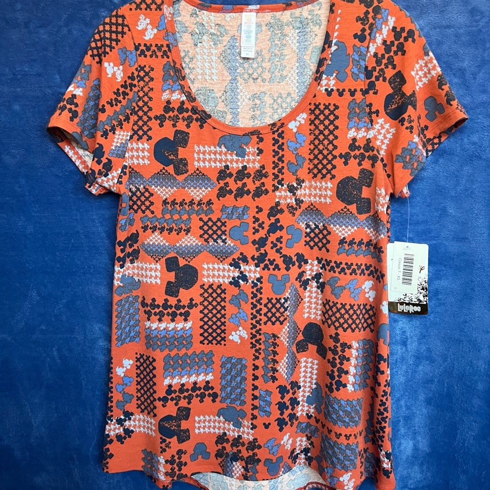 #6- NWT Lularoe Disney Classic Mickey T-Shirt Orange Blue Top Scoop Neck Size XS